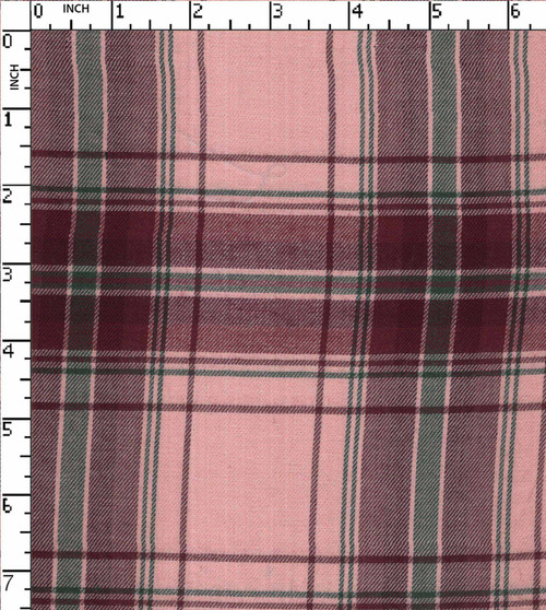 100% Viscose Yarn Dyed Twill Tartan Check Lt.Pink/Maroon/Green   Gsm-171 Vec-533A-Gb