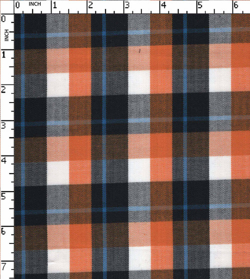 100% Cotton Yarn Dyed Herringbone Plaid Check Orange/Black/White/Blue   Gsm-146 Mif-11306A-Gb