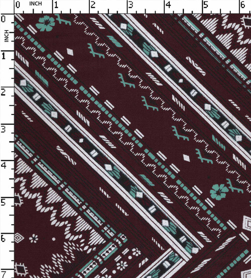 100% Rayon Printed Plain Traditional Burgundy/White/Lt.Green/Black  30X30-80X60Width-54 Gsm-125 Kei-21827-Ib