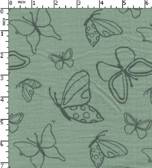 100% Cotton Printed Double Cloth Butterfly Sage Green/Dk.Green  40Sx40S-110X72 W-56 Gsm-122 Dec-173-Jb