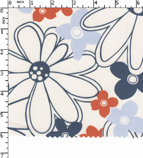 100% Cotton Printed Plain Floral White/Navy/Skyblue/Brown   W-58 Gsm-99 Aka-Ab5588-Kb