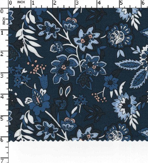100% Cotton Printed Plain Floral Dk.Blue/White/Lt.Blue/Black  40X40-126X68 W-58 Gsm-46 Aka-1552-Kb