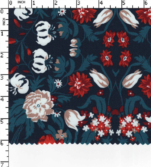 100% Cotton Printed Plain Floral Dk.Blue/Red/White/Blue  40X40-126X68 W-58 Gsm-123 Aka-1554-Kb