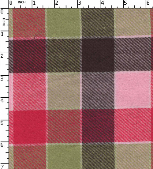 Cotton Polyester Yarn Dyed Twill Medium Check Pink/Dk.Brown/Sage Green/White  Recycled W-58 Gsm-172 Jec-15464-Kb
