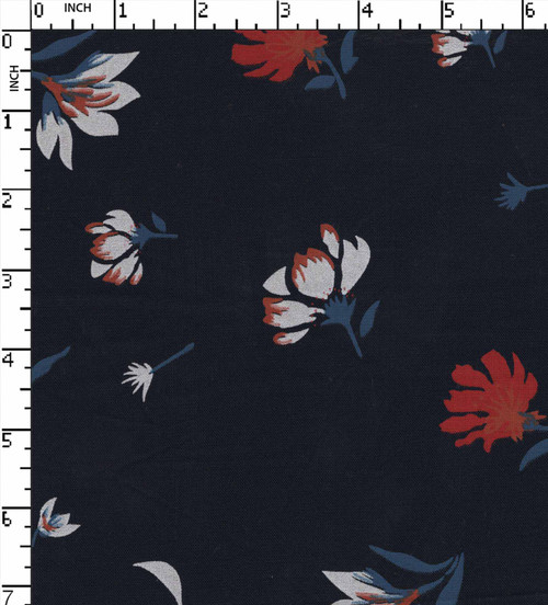 100% Rayon Printed Plain Floral Navy/White/Red/Blue  30X30-80X60 W-54 Gsm-126 Kei-24852-Lb