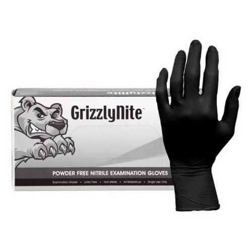 ProWorks GrizzlyNite Powder-Free Nitrile Exam Gloves, 5.5 mil, Black (100/Box, 10 Boxes/Case)