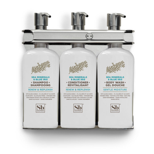 Soapbox Sea Mineral & Blue Iris Aquamenities 3 Chamber Refillable Dispenser