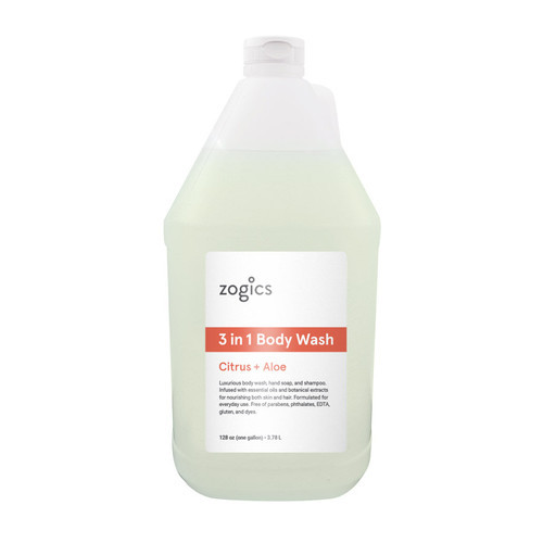 Zogics Citrus & Aloe 3 in 1 Body Wash, Hand Soap & Shampoo (1 Gallon)
