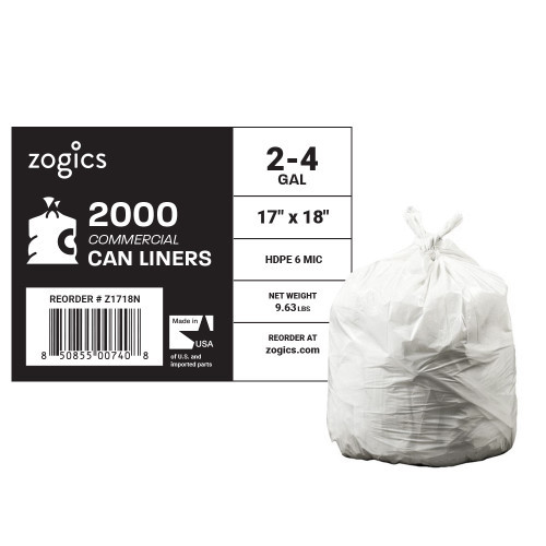 Zogics 2-4 Gallon Can Liners, 17" x 18", 6 Mic, High Density, Natural (2000/Case)