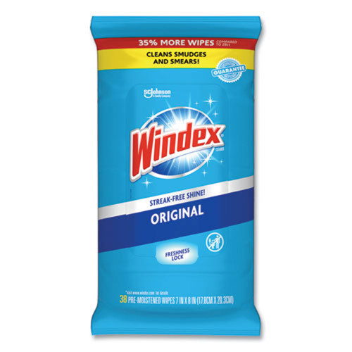 Glass and Surface Wet Wipe, 7 x 8, Unscented (38/Pack) | Windex