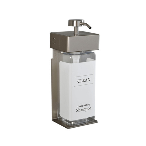 SOLera Satin Silver Rectangle 1-Chamber Refillable Dispenser with White Label