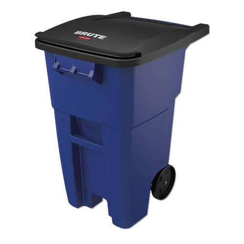 Rollout Series 50 Gallon Blue Plastic Square Trash Can | Rubbermaid