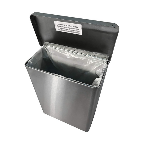 Sanitary Napkin 1 Gallon Stainless Steel Rectangular Lift Top Lid Trash Can | Golden Group