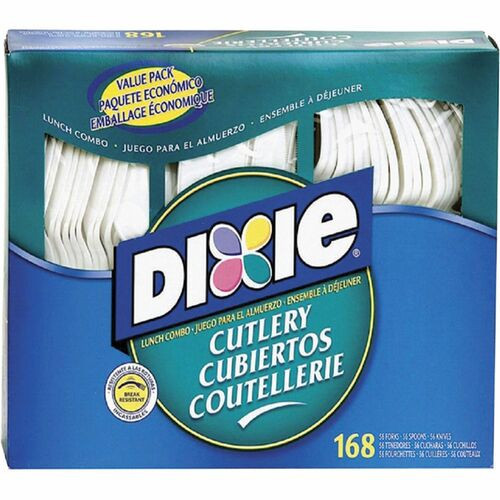 Dixie White Plastic Utensil Combo Pack (56 Forks, 56 Knives, 56 Spoons)