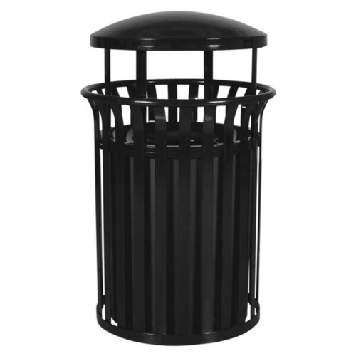 Streetscape Collection 37 Gallon Steel Round with Canopy Outdoor Trash Can | Ex-Cell Kaiser