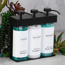 SOLera Black Oval 3-Chamber Refillable Dispenser with White Label