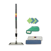 Boardwalk Microfiber Mopping Kit, 18" Mop Head, 35-60"Handle, Blue/Green/Gray