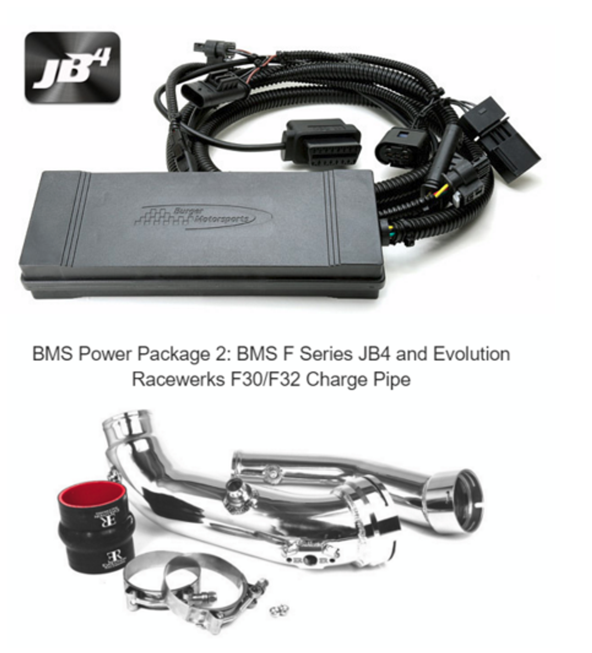 BMS Power Package 2: BMS F Series JB4 and Evolution Racewerks F30/F32 Charge Pipe