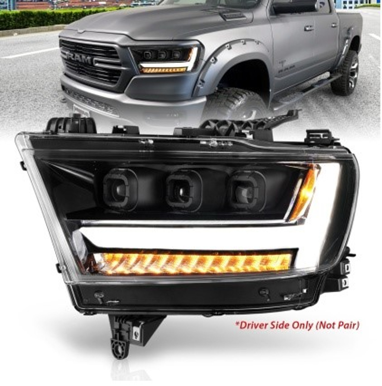 ANZO 2019-2020 Dodge Ram 1500 LED Projector Headlights Plank Style w/ Sequential Black