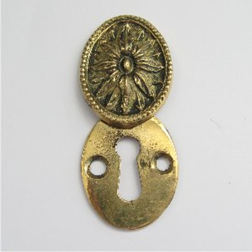 SOLID BRASS ORNATE OVAL ESCUTCHEON WITH COVER