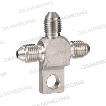 Stainless Steel 3AN Male Brake Line Tee Block Fitting Adapter with Mount Tab