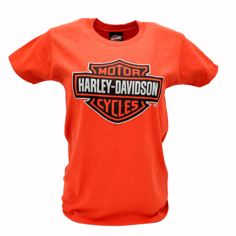 Renegade Harley-Davidson Women's B&S on Red T-shirt front