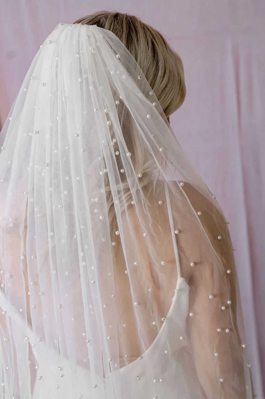 Scattered Pearl Chapel Length Veil | Affairs by Brittany display picture 3