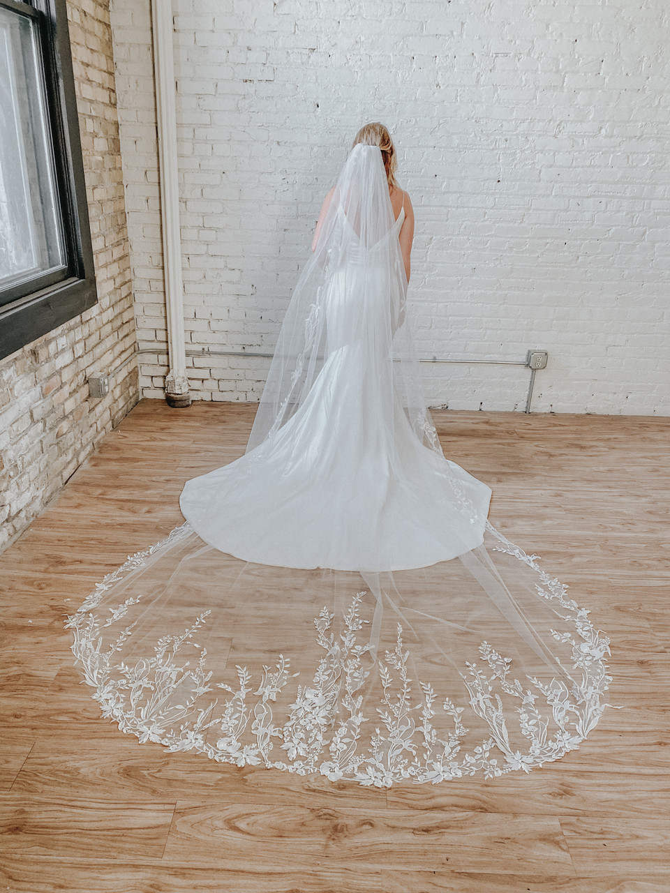 Lace Trim Royal Cathedral Length Veil - Klaudia \u0026 Co.