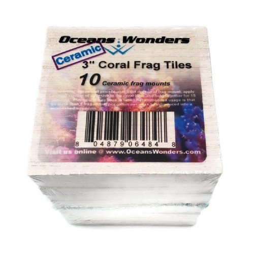 Ocean Wonders Ceramic Natural White XXL 3" Coral Frag Tiles, 90 pcs.