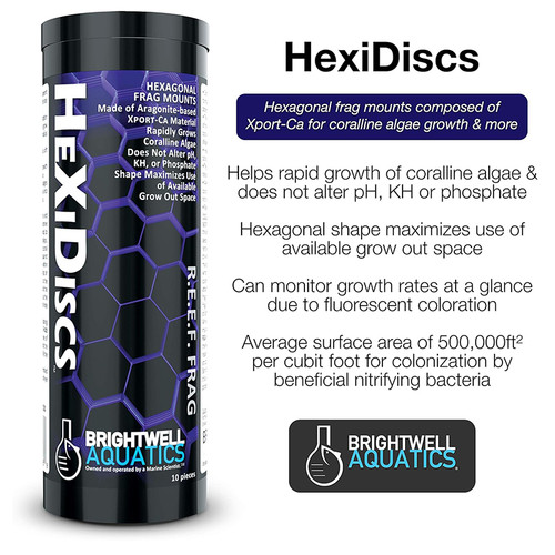 Brightwell Aquatics Xport-Ca R.E.E.F. One Hundred (100) HeXiDiscs - 1.00"x1.75"x0.50" Hexagonal Discs for Frag Mounting