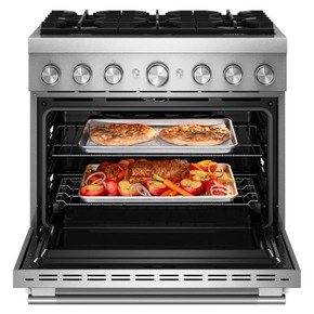 KitchenAid® 36-Inch 6 Burner Commercial-Style Dual Fuel Range with No Preheat Air Fry Mode KFDS936SSS