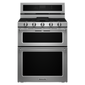 Kitchenaid® 30-Inch 5 Burner Gas Double Oven Convection Range KFGD500ESS