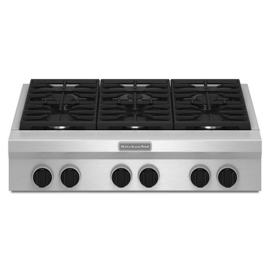 CLEARANCE Kitchenaid® 36-Inch 6-Burner Gas Rangetop, Commercial-Style KGCU467VSS