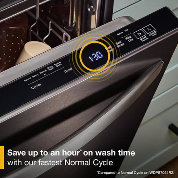 Whirlpool® 24-Inch Dishwasher with Total Coverage Wash Action and Auto Open Air Dry in Fingerprint Resistant Black Stainless WDTS8024SV