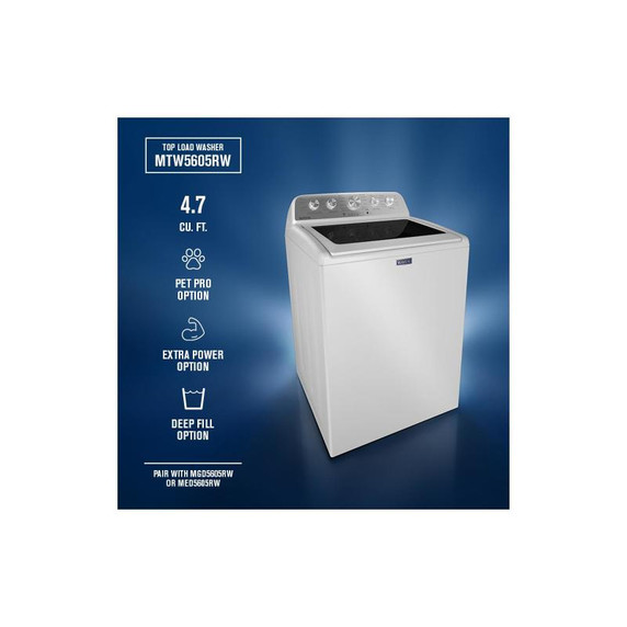 Maytag® 5.4 Cu Ft. Top Load Agitator Washer with Extra Power and Pet Pro Option MTW5605RW Maytag® 5.4 Cu Ft. Top Load Agitator Washer with Extra Power and Pet Pro Option MTW5605RW