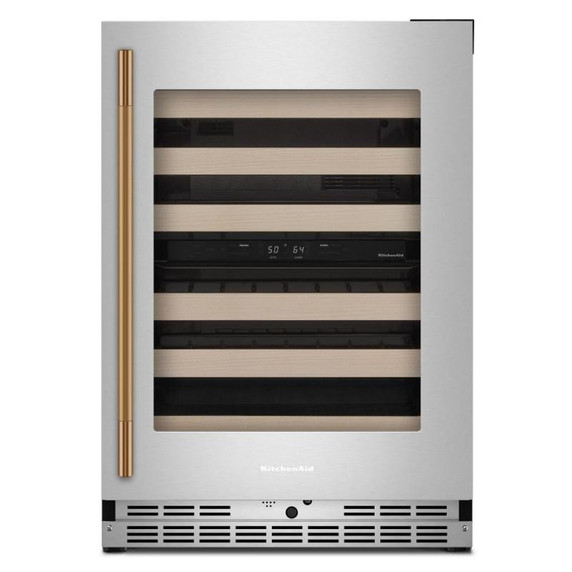 Kitchenaid® 24" Undercounter Wine Cellar with Full-Extension Wood-Front Racks KUWR524SPS