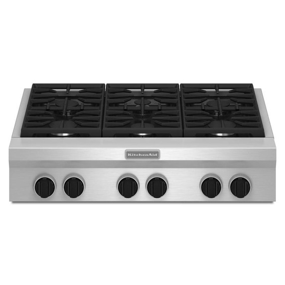 CLEARANCE Kitchenaid® 36-Inch 6-Burner Gas Rangetop, Commercial-Style KGCU467VSS