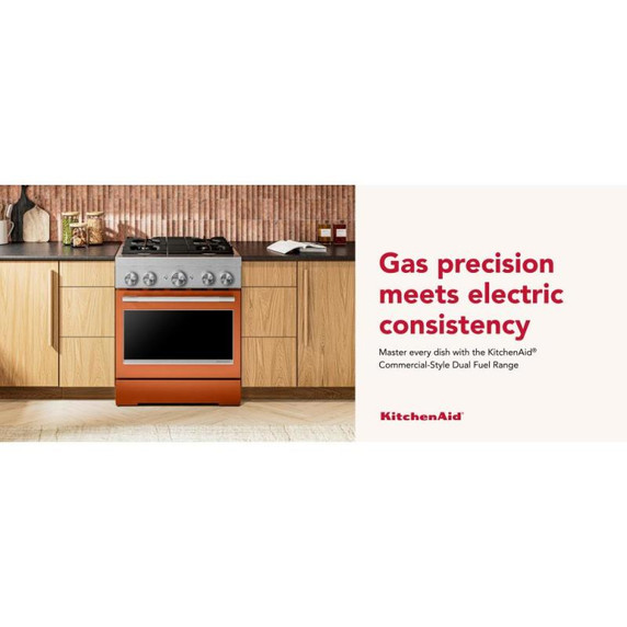Kitchenaid® 30-Inch 4 Burner Commercial-Style Dual Fuel Range with No Preheat Air Fry Mode KFDS930SSC