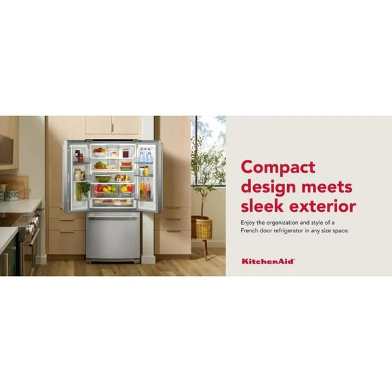 Kitchenaid® 20 cu. Ft. 30-Inch Width Standard Depth French Door Refrigerator with PrintShield® Finish and Interior Dispense KRFF330SPS