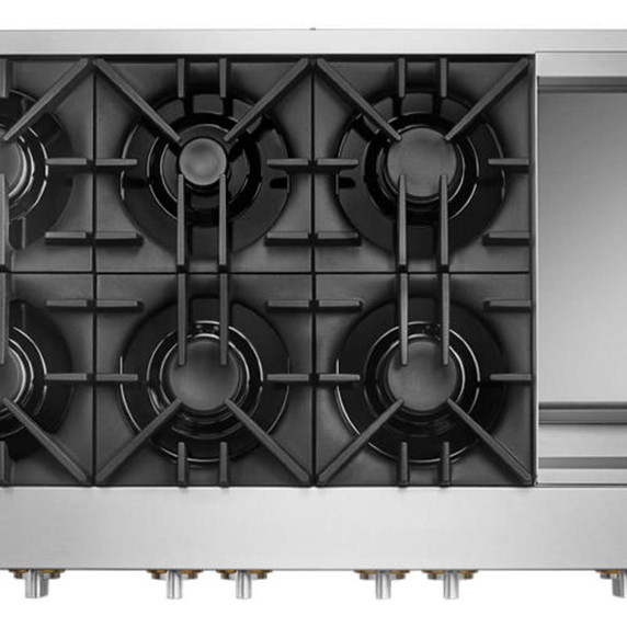 Jennair® 48" RISE™ Gas Professional-Style Rangetop with Chrome-Infused Griddle JGCP548HL