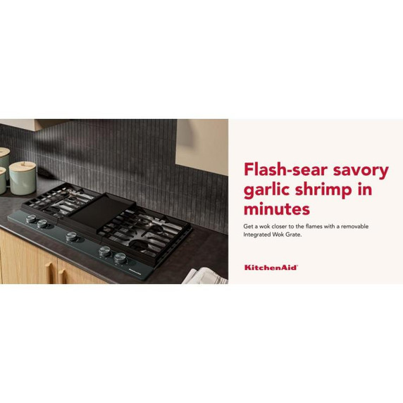 Kitchenaid® Gas-on-Metal Cooktop with an Integrated Wok Grate and CookShield™ Finish KCGK736SJP