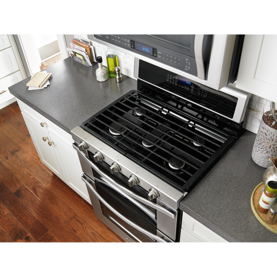 Whirlpool® 6.0 Cu. Ft. Gas Double Oven Range with EZ-2-Lift™ Hinged Grates WGG745S0FS