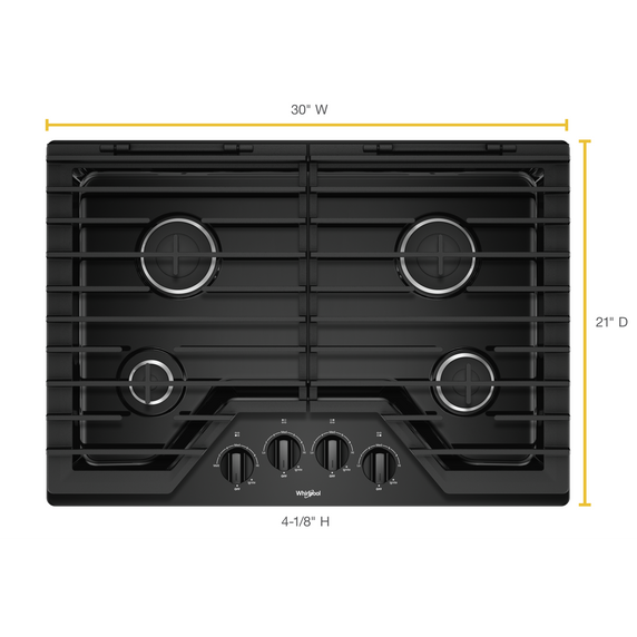 30-inch Gas Cooktop with EZ-2-Lift™ Hinged Cast-Iron Grates WCG55US0HB