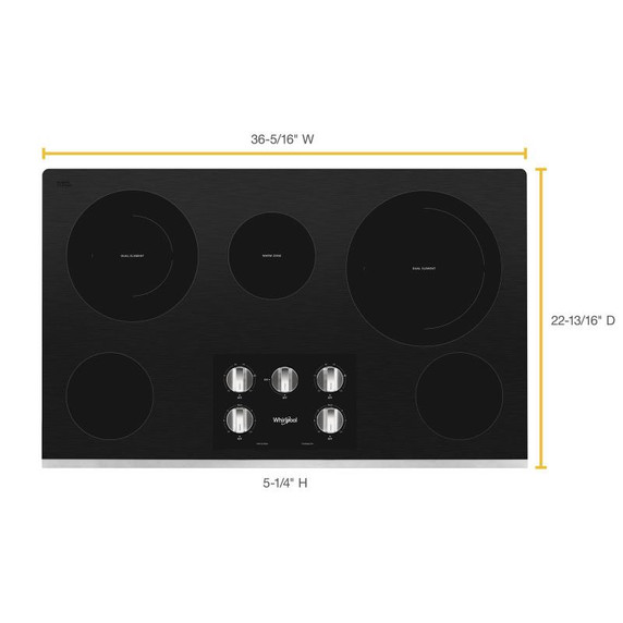 Whirlpool® 36-inch Electric Ceramic Glass Cooktop with Two Dual Radiant Elements WCE77US6HS