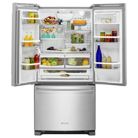 Kitchenaid® 22 Cu. Ft. 33-Inch Width Standard Depth French Door Refrigerator with Interior Dispenser KRFF302ESS
