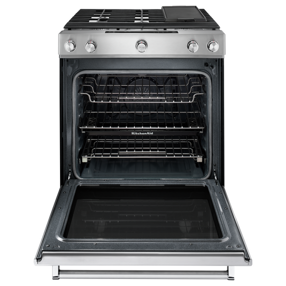 Kitchenaid® 30-Inch 5 Burner Gas Convection Slide-In Range with Baking Drawer KSGB900ESS