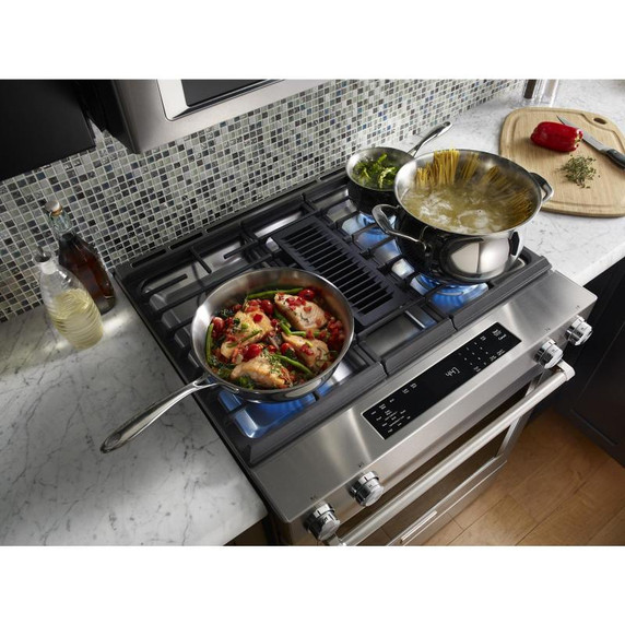 Kitchenaid® 30-Inch 4-Burner Dual Fuel Downdraft Front Control Range KSDG950ESS