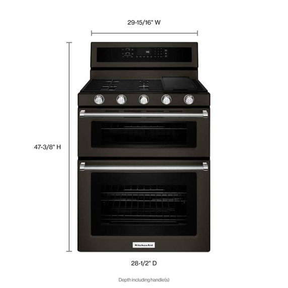 Kitchenaid® 30-Inch 5 Burner Gas Double Oven Convection Range KFGD500EBS