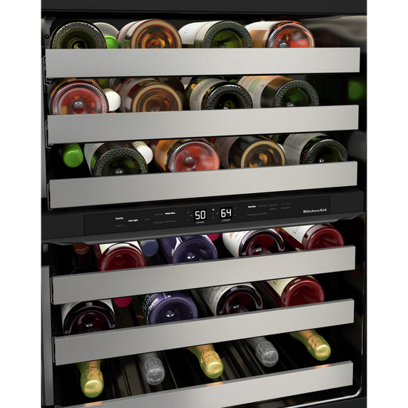 Kitchenaid® 24 Undercounter Wine Cellar with Glass Door and Metal-Front Racks KUWL314KSS