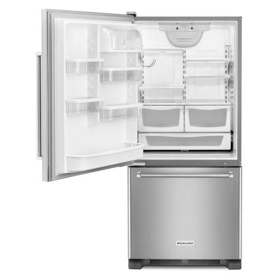 Kitchenaid® 19 cu.ft. 30-Inch Width Full Depth Non Dispense Bottom Mount Refrigerator KRBL109ESS